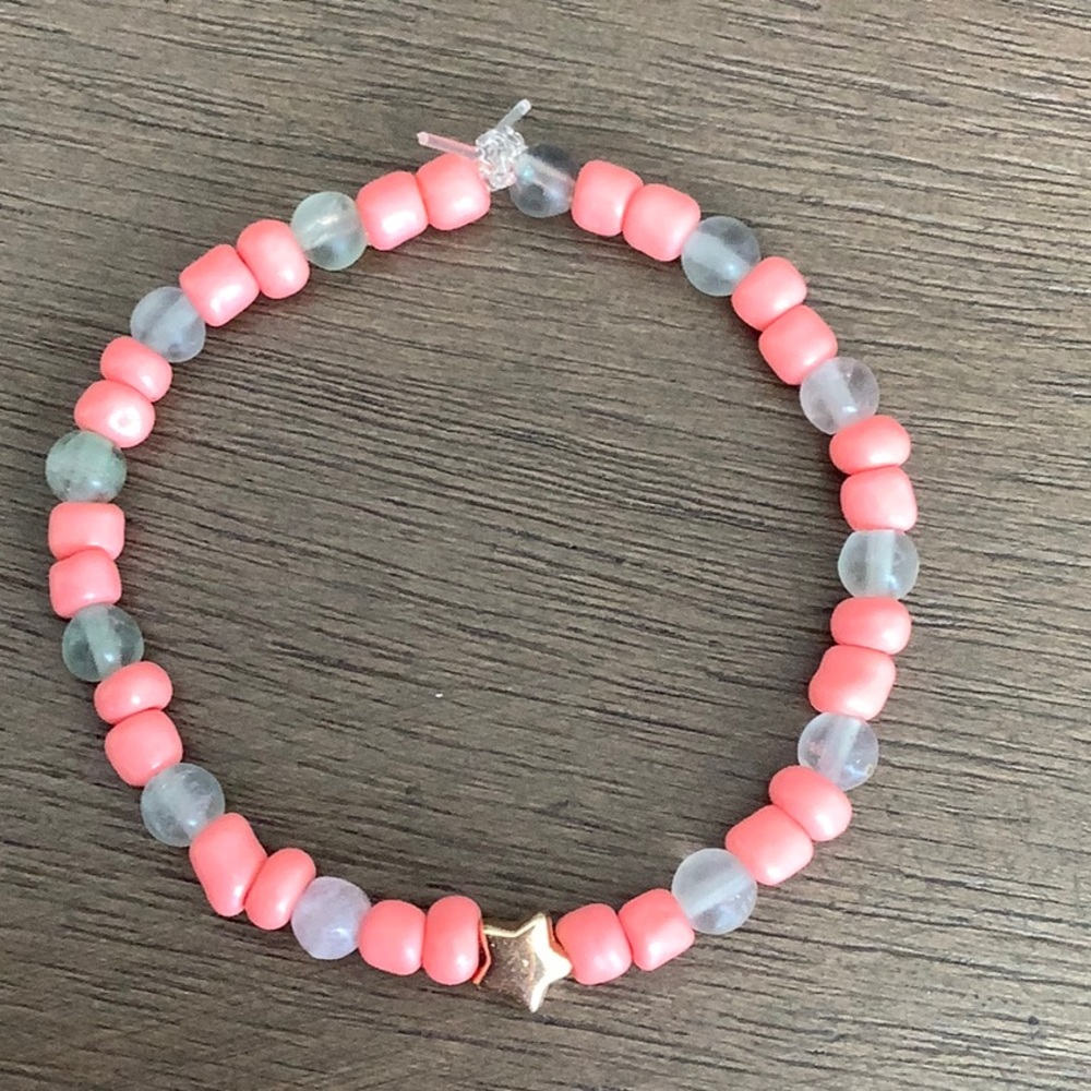 Pink and Clear Bead Bracelet with Gold Star